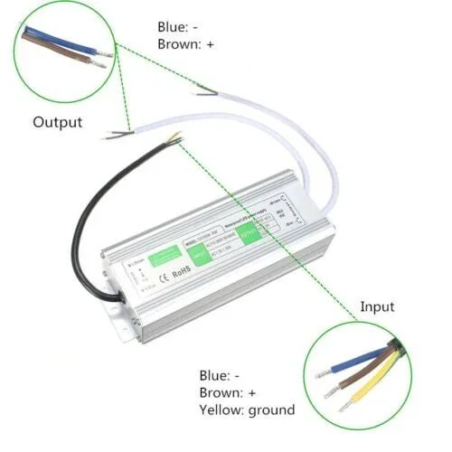 Aluminium en‑closed waterproof LED transformer – IP67 rated 24V 60W constant voltage driver with sturdy metal casing.