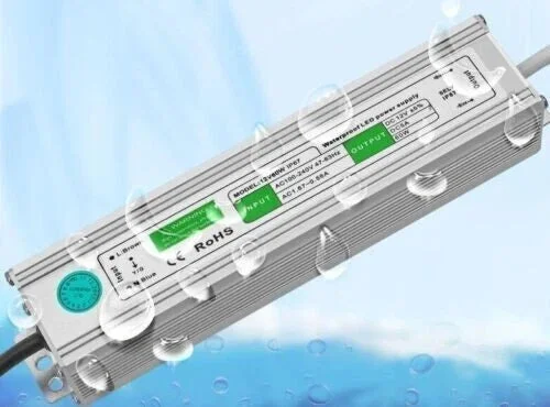24V waterproof LED driver in durable aluminium enclosure with black case and silver connector