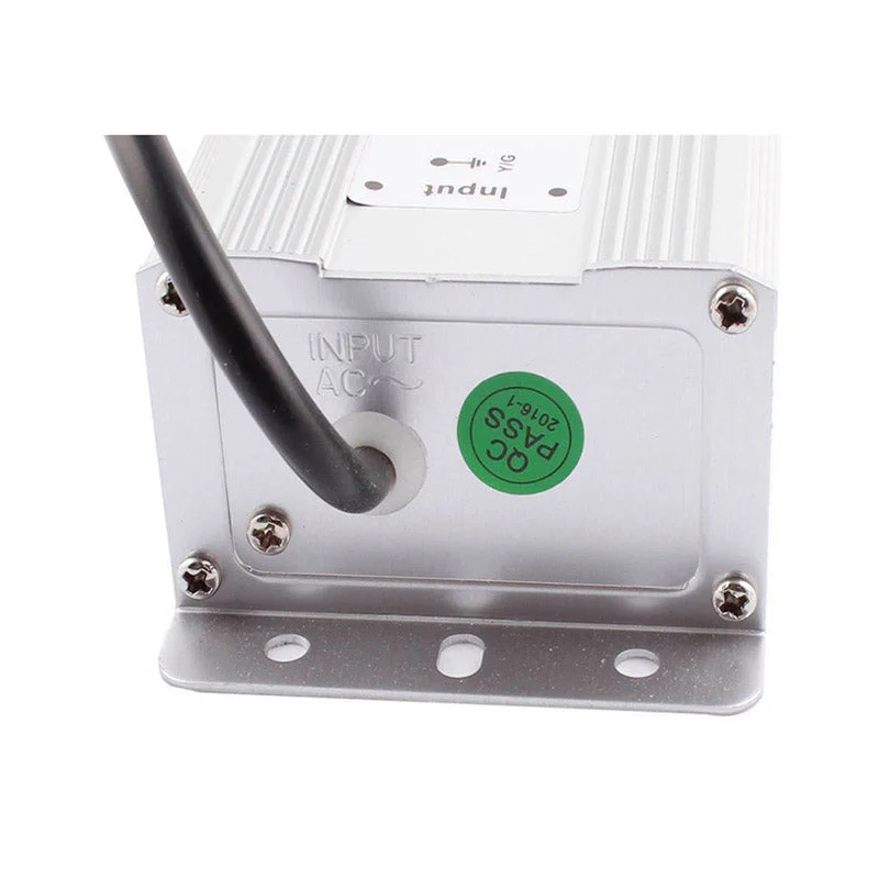 Aluminium‑encased 24V waterproof LED driver, IP67 rated, 60W output, black casing with mounting flange and LED terminals.