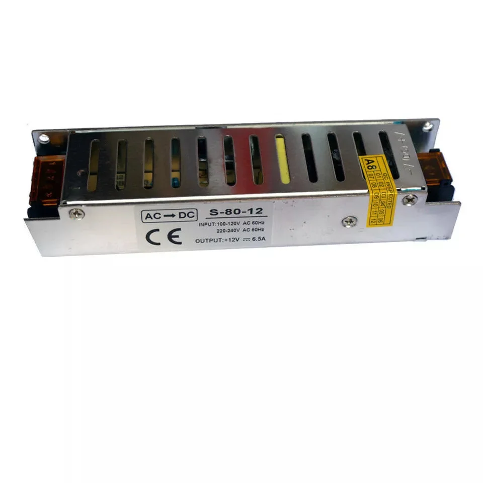 Compact 12V 80W IP20 LED transformer with rectangular body, 40 mm wide, 160 mm long, 30 mm high.