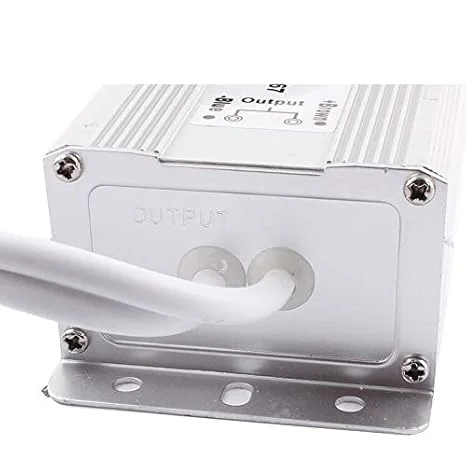 Industrial LED power supply: 24 V 150 W aluminium alloy transformer, IP67 waterproof, front view with display and cable