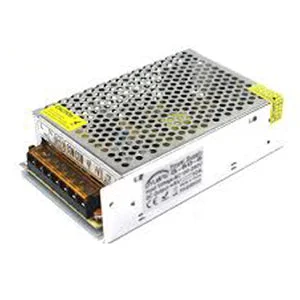 Compact rectangular aluminum alloy 5V 10A power supply with screw terminals and LED indicator.