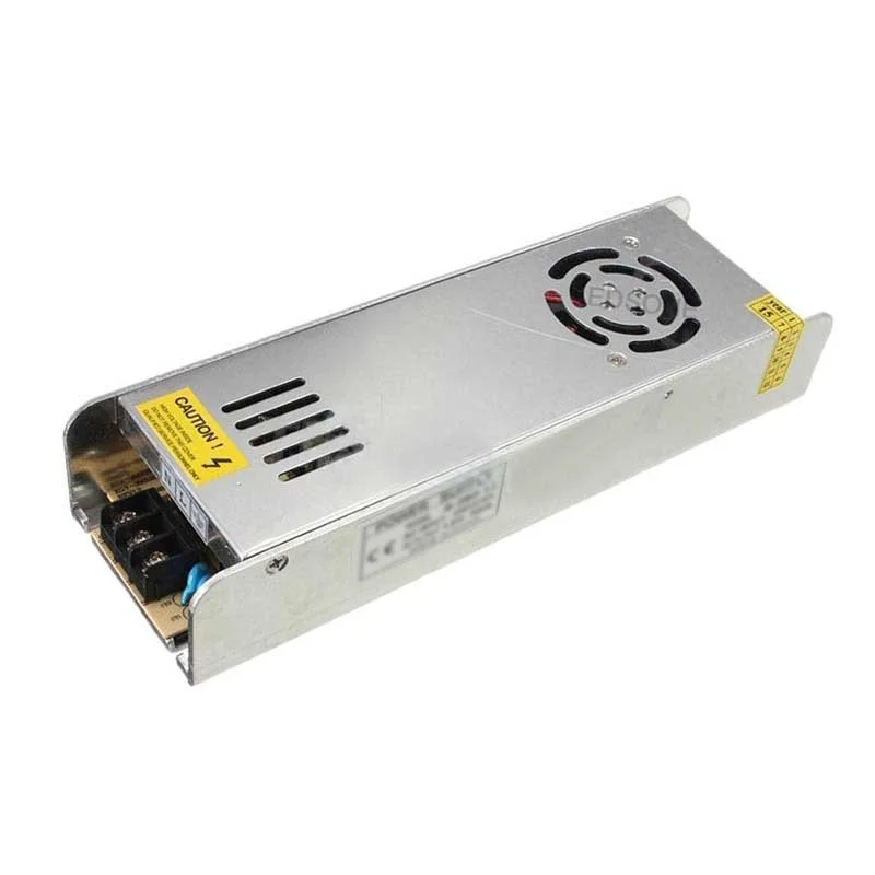 12V LED transformer, 360W unit with aluminum housing, ventilation holes and fan.