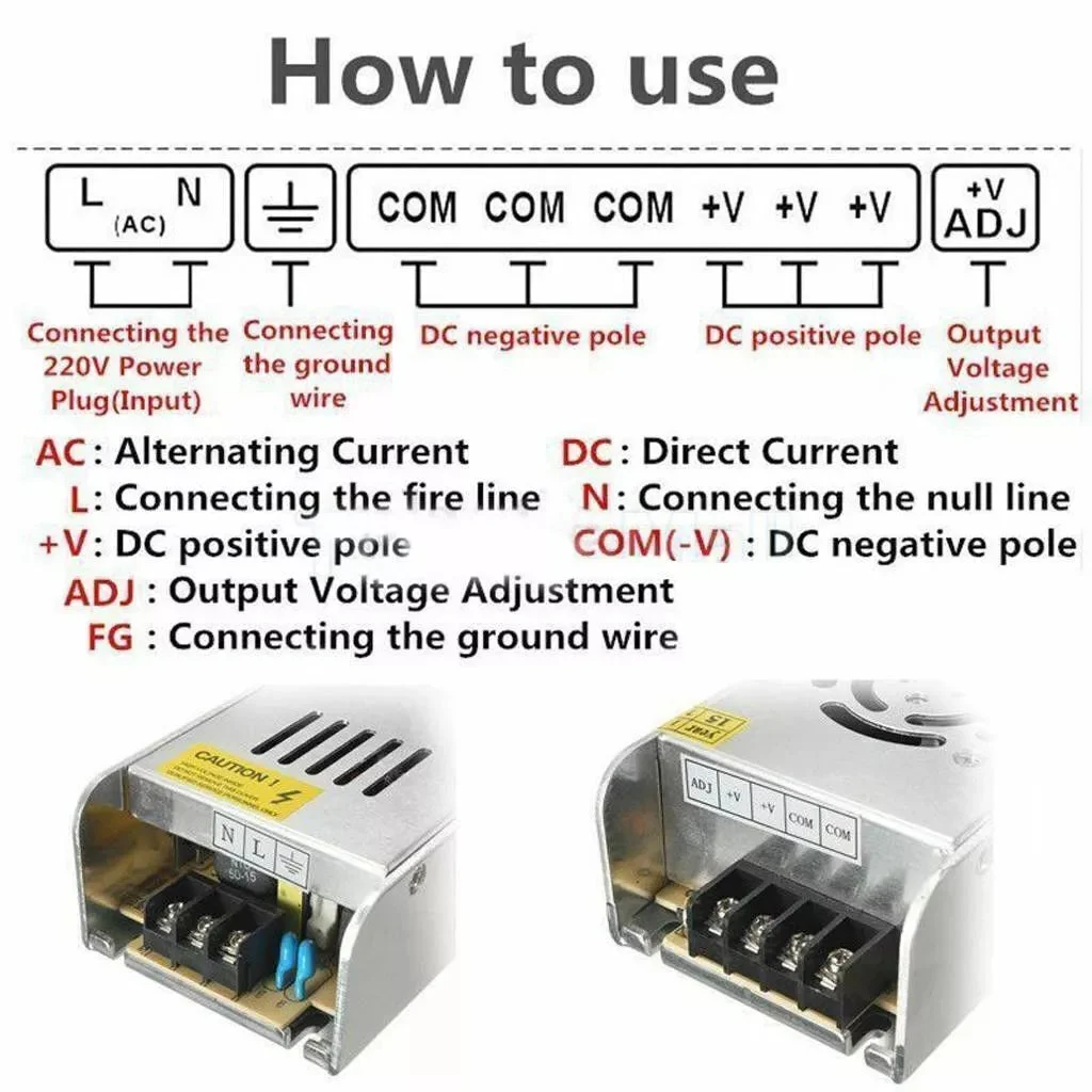 Compact 12V 250W LED transformer in aluminium housing, ideal CCTV power supply for low‑voltage devices.