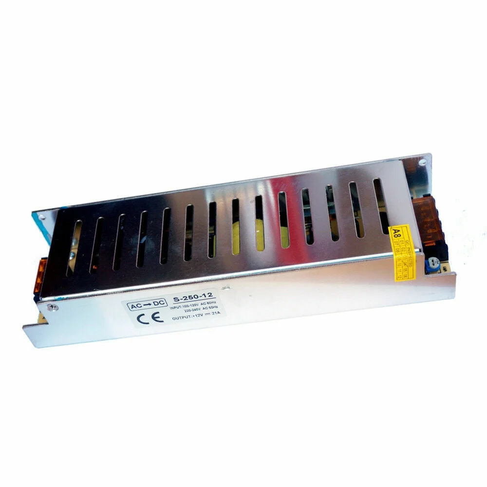 Mini LED transformer – compact 12V 250W power supply with aluminium housing, suitable for LED strips & low‑voltage devices.
