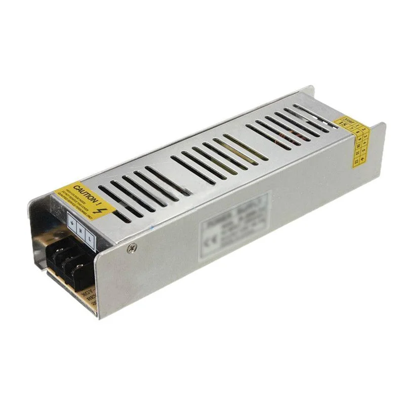 Mini white LED transformer IP20, 12V output, AC110‑220V input, terminal connectors, fanless cooling, fits LED strips