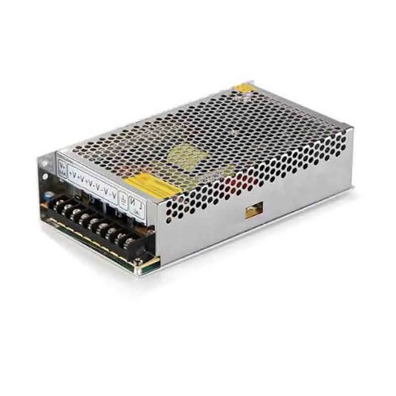12V LED power supply with metal honeycomb shell, screw terminals and built‑in cooling fan (110mm×119mm×50mm).