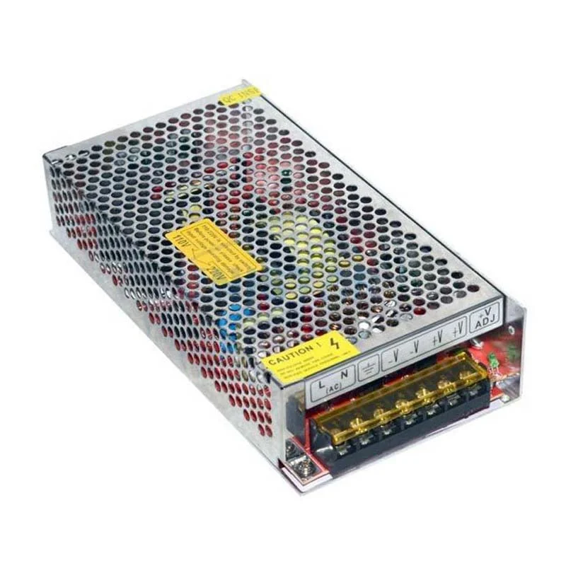 12V LED transformer in durable aluminium housing with visible honeycomb ventilation and built‑in cooling fan.