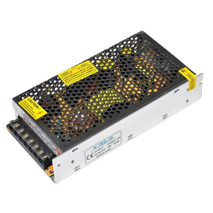 12V LED driver power supply, 150W 12.5A IP20, black switching unit with casings