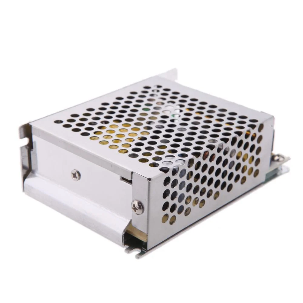 Block‑shaped 12V LED transformer with screw terminals, aluminum alloy housing, small black screen, labeled DC12V 30W