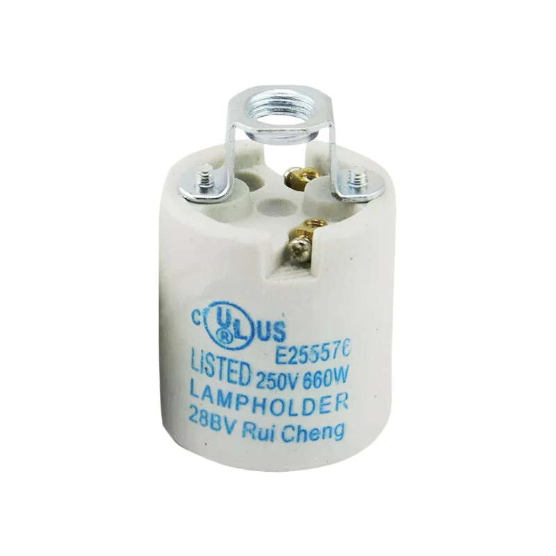 Vintage E27 heat bulb holder with metal and porcelain body, heat-resistant for high-temperature lamps