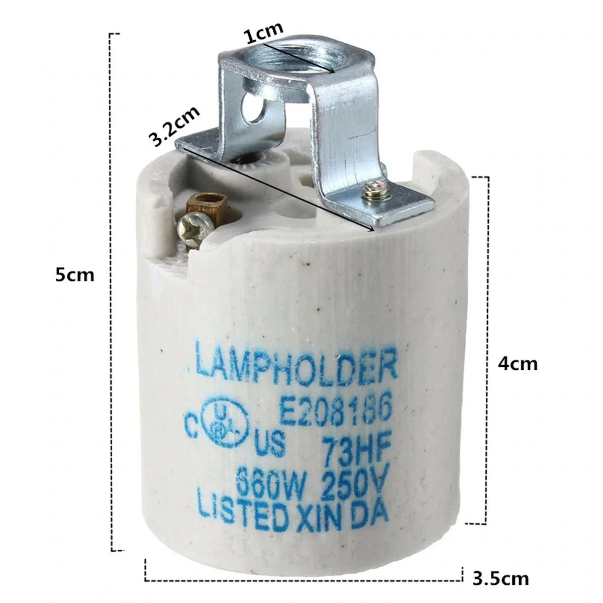 Heat resistant lamp holder made of metal and porcelain with a vintage E27 screw base for 60W bulbs.