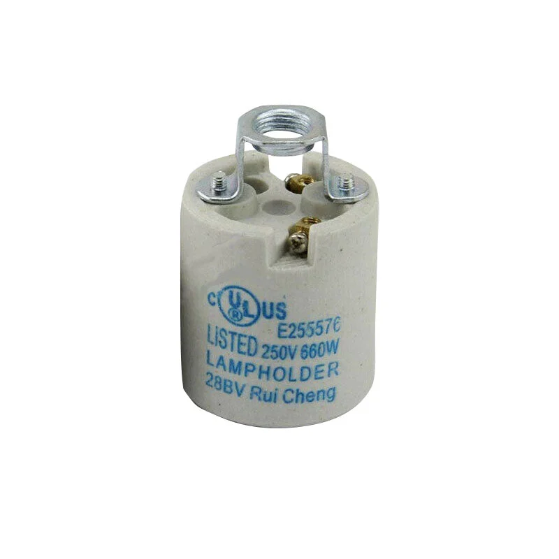 Vintage porcelain bulb holder with metal base, suitable for E27 screws, max 60W, 250V