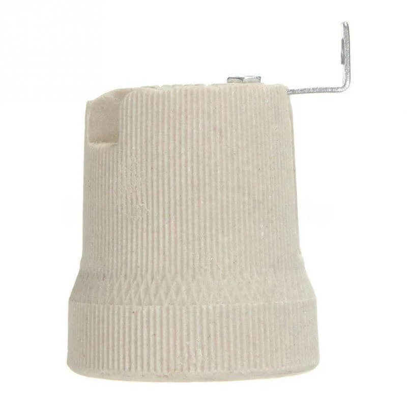 White ceramic porcelain lamp holder with E27 screw base, suitable for LED, CFL, halogen and incandescents up to 60W.