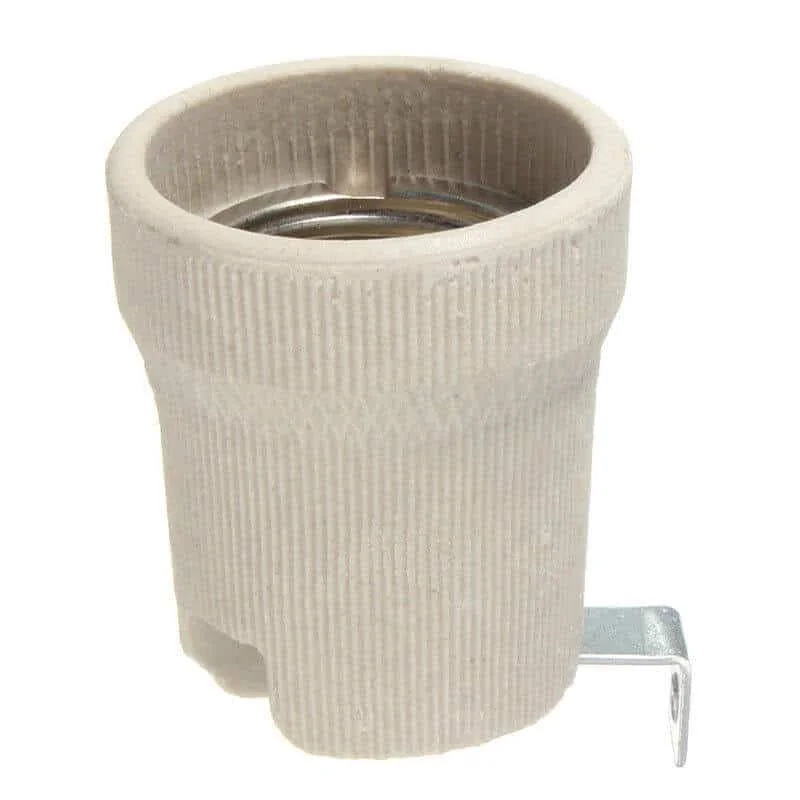 White heat resistant lamp holder with E27 screw base, ceramic porcelain design.