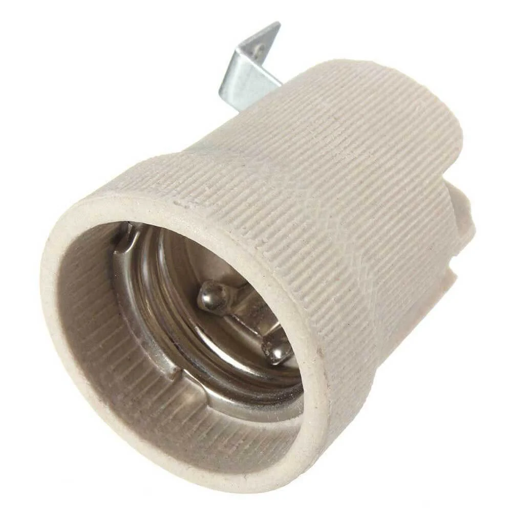 White porcelain E27 lamp socket, heat‑resistant ceramic body, fits up to 60W LED, CFL, halogen, incandescent.