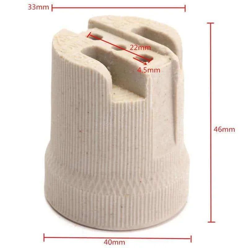 Classic white porcelain E27 socket with ribbed surface, heat resistant bulb holder for high‑temperature lighting.