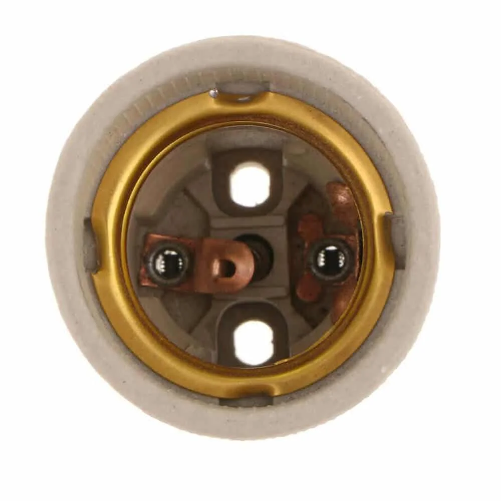 White porcelain E27 screw socket showing classic cylindrical design with ribbed texture and screw terminal.