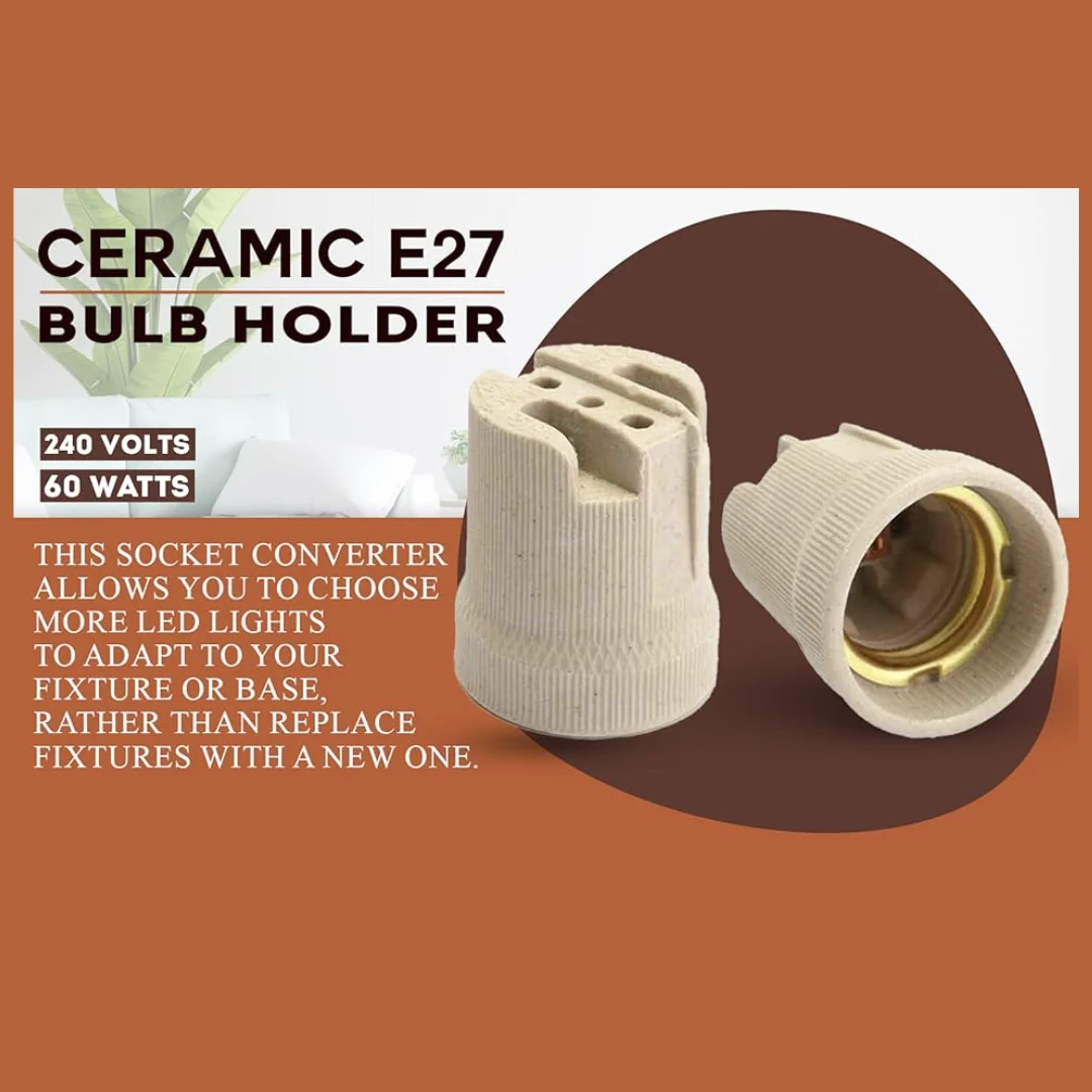 Clear white porcelain E27 lamp holder socket, cylindrical with ribbed texture, suitable as a ceiling light holder.