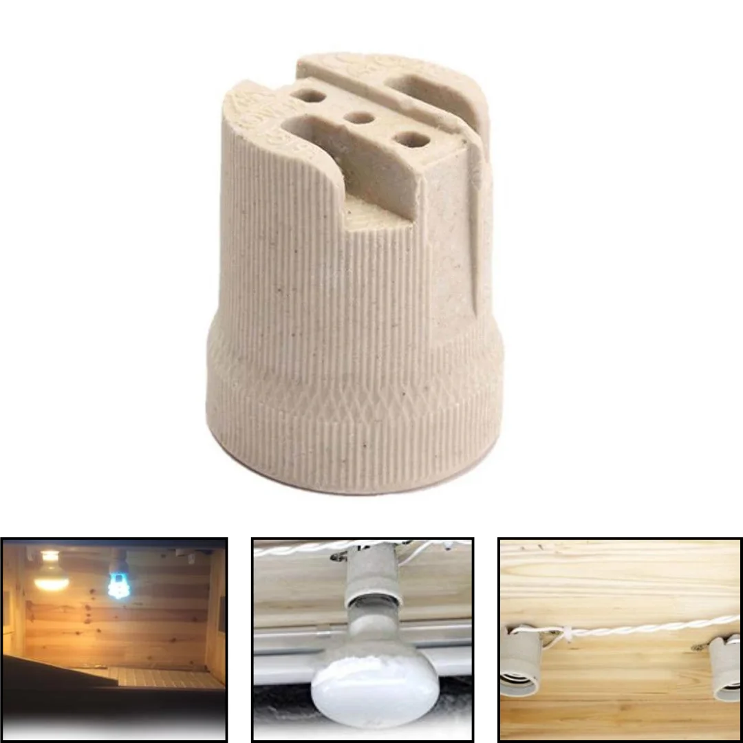 White porcelain E27 lampholder with textured ribbed surface, cylindrical design, compact size, suitable for ceiling or pendant fixtures.