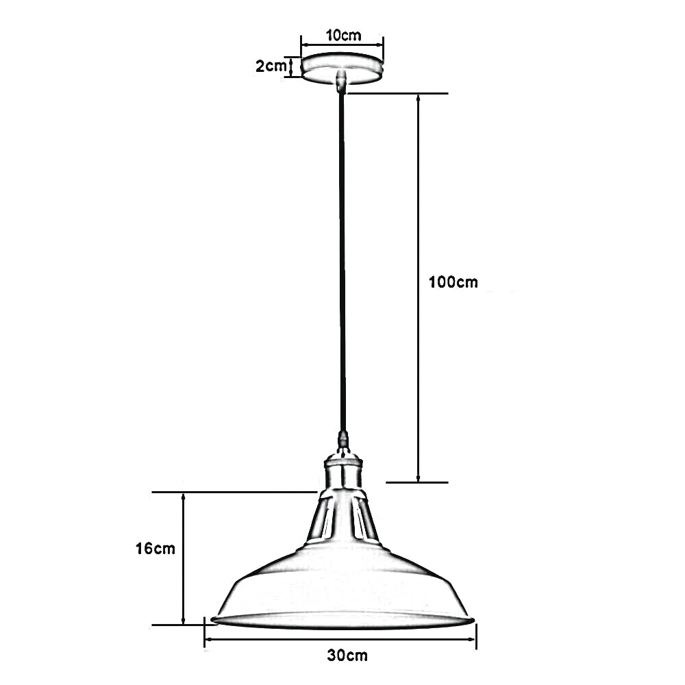 Retro metal pendant light: pink fabric canopy on round metal frame with black hanging cable.