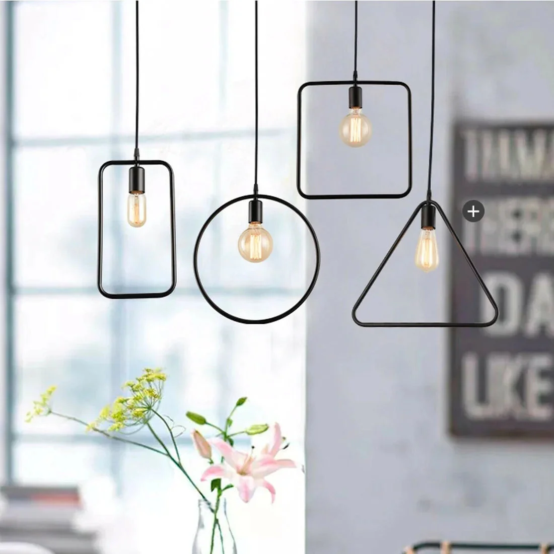 E27 pendant lighting: black round pendant with 100cm black fabric cable, 37cm black shade, ceiling rose included.