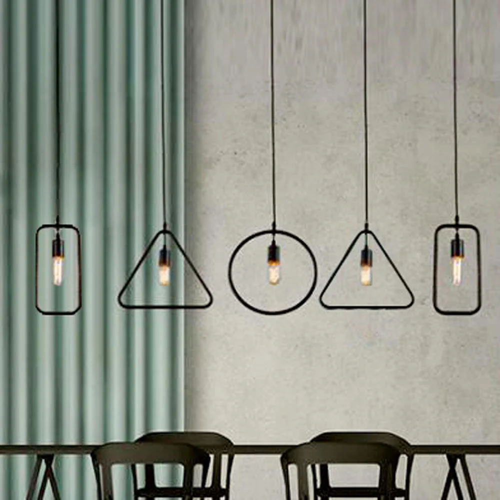 Adjustable cable pendant light in black metal, circle shape, 36cm diameter, wired to E27 base, dimmable.