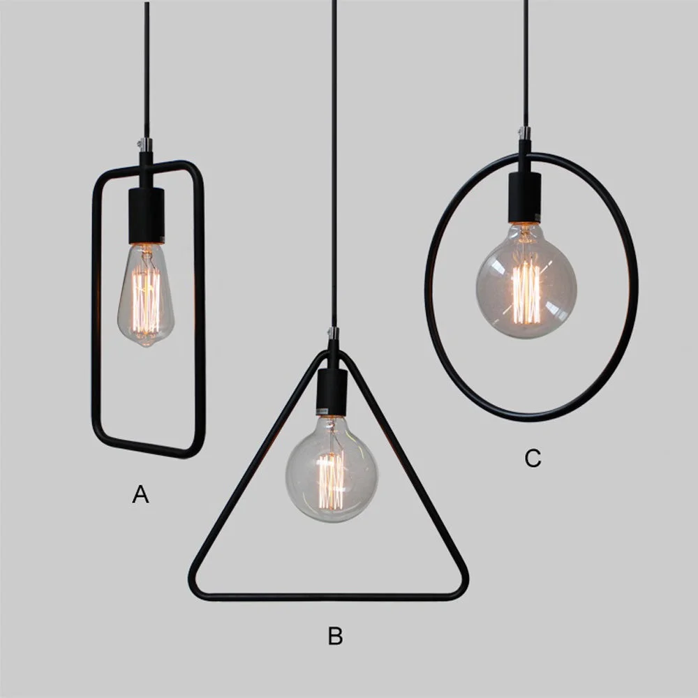 Indoor metal pendant light: black metal circle fixture, 36 cm tall, 36 cm wide, 95 cm cable, dimmable LED base.