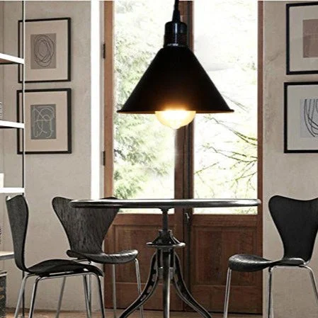 black round vintage ceiling pendant lamp with fabric-cable, 100 cm black cord, 180 mm diameter shade, 10 cm high