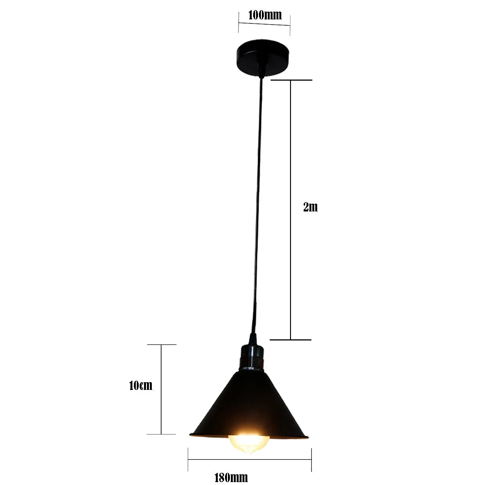 Black round pendant lamp shade, 180 mm dia, 10 cm tall, black fabric wires, E27 Edison screw fitting, 60 W bulb