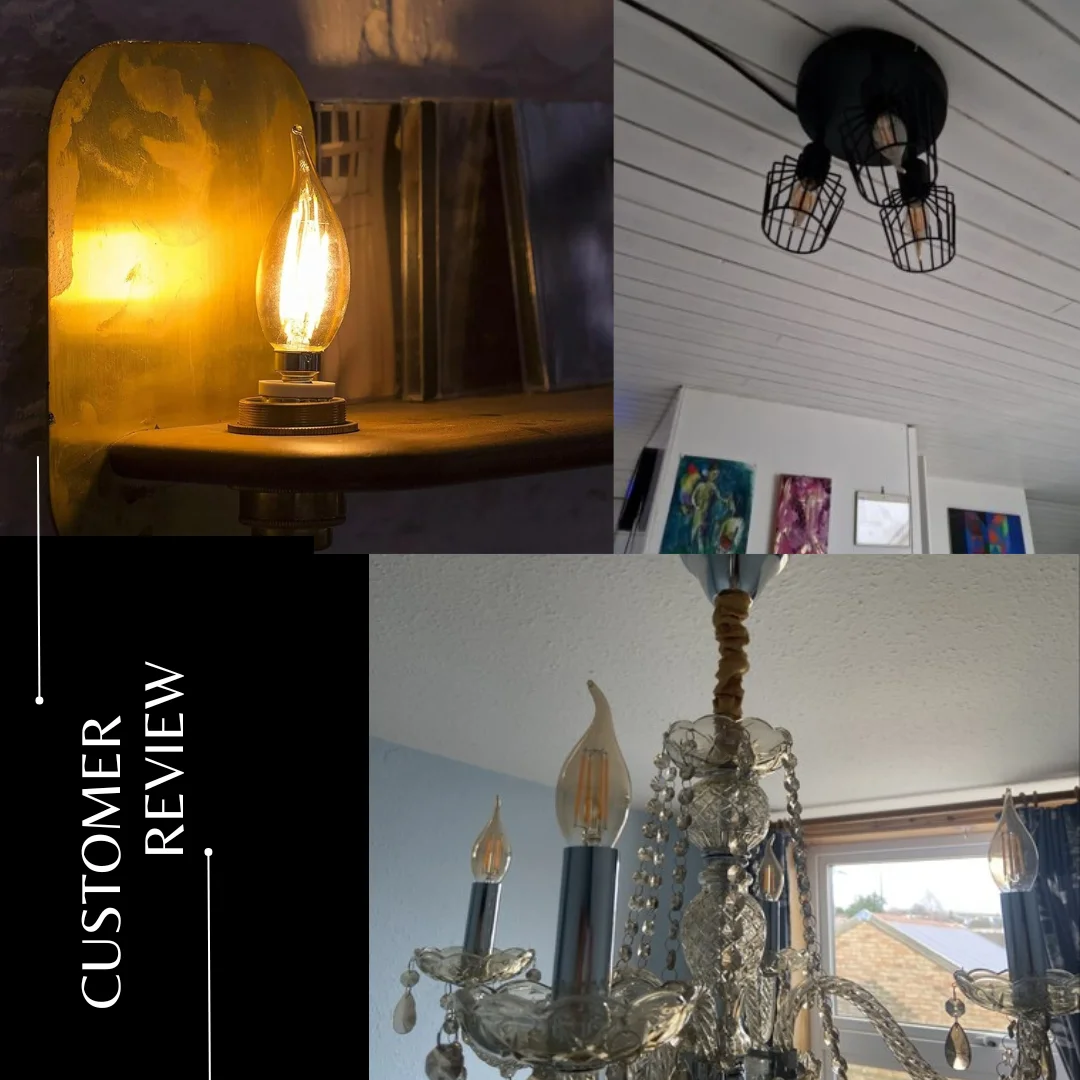 Amber glass E14 LED candle bulb with Edison‑style filament, 4 W energy efficient LED bulb in vintage design
