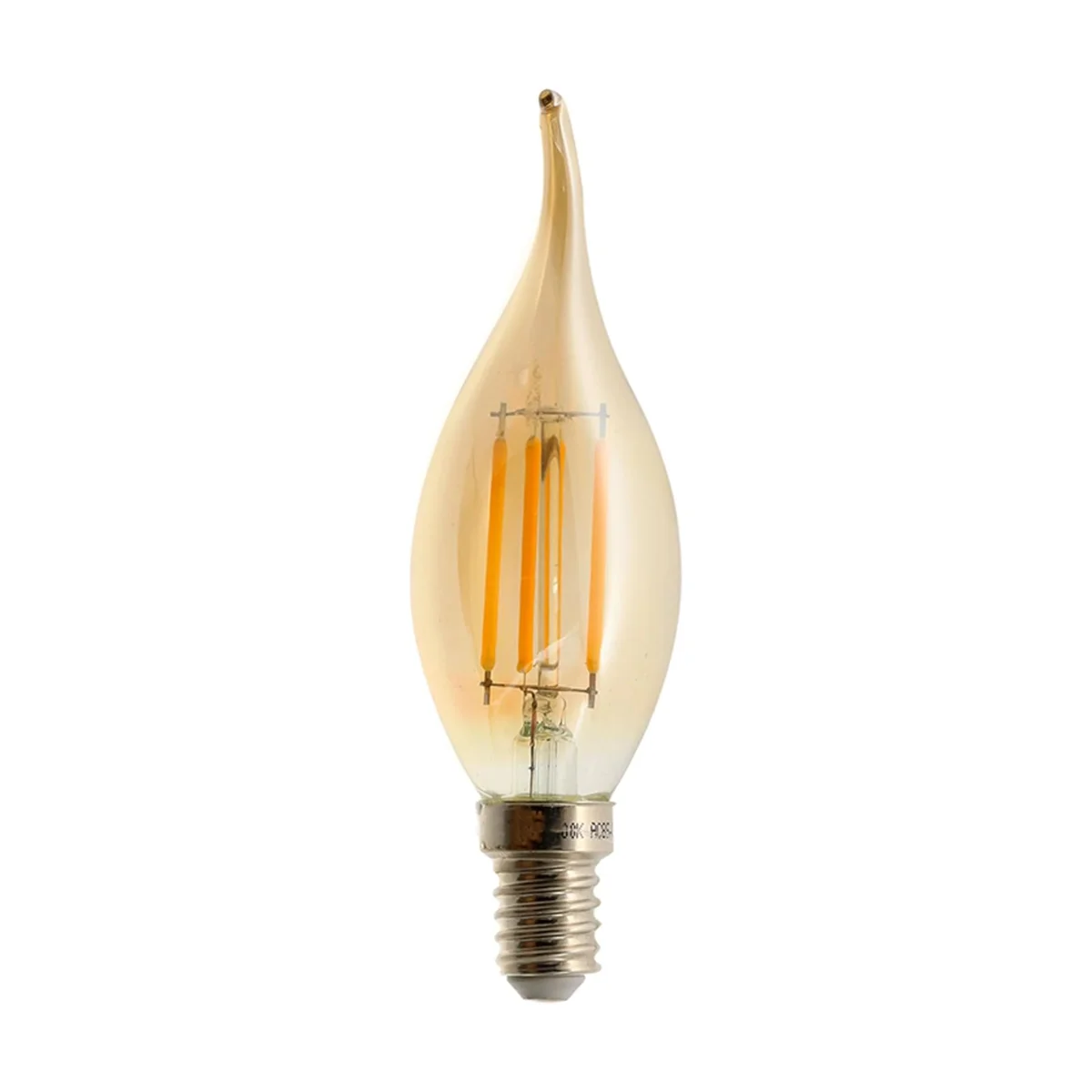 2w LED candle bulb in amber glass, miniature E14 screw cap, dimmable warm white illumination