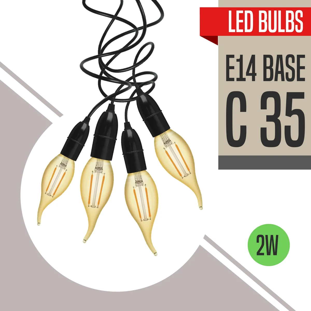 2W LED candle bulb in amber glass, vintage amber‑coated, warm white light, E14 screw bulb with small Edison‑style cap
