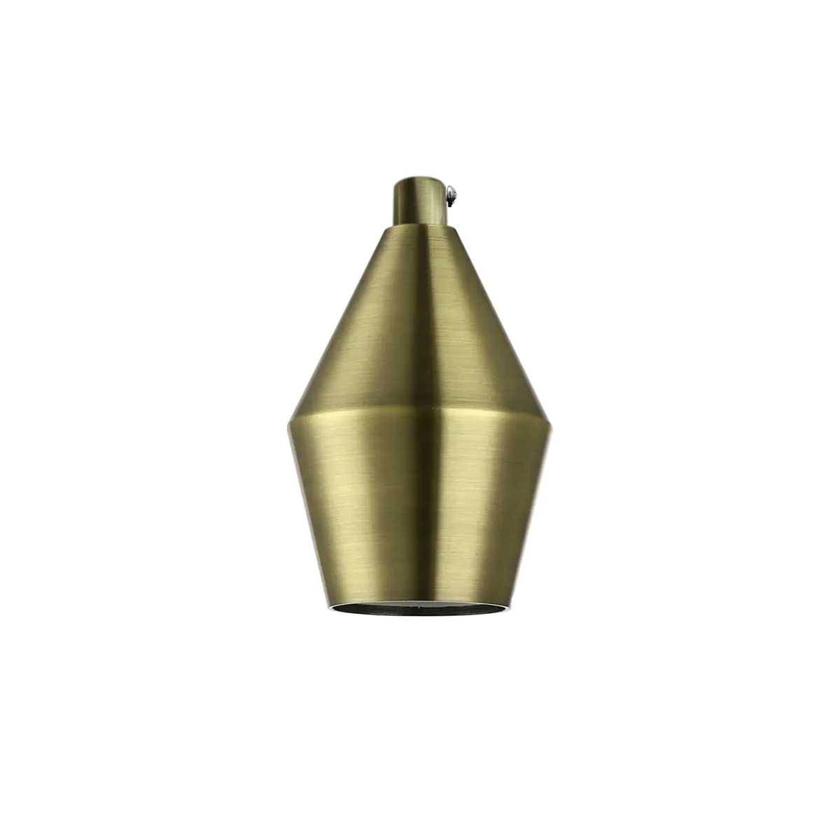 Brass pendant bulb holder in black, a cylindrical aluminium base with a socket for an E27 screw‑on bulb, mounted on a metal arm.