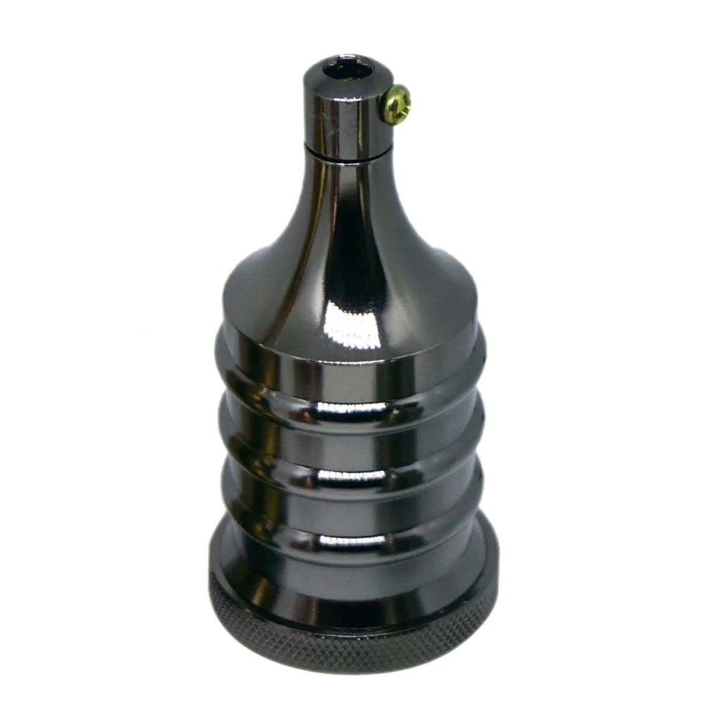 Black aluminum ceiling light holder with E27 screw socket, visible exposed metal dome, vintage lighting