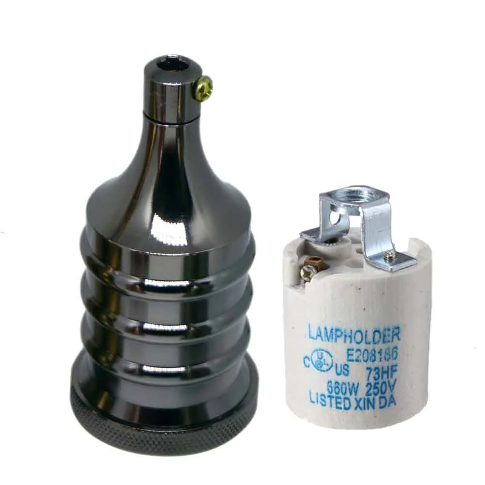Black aluminium E27 bulb holder suitable for vintage lighting fixtures