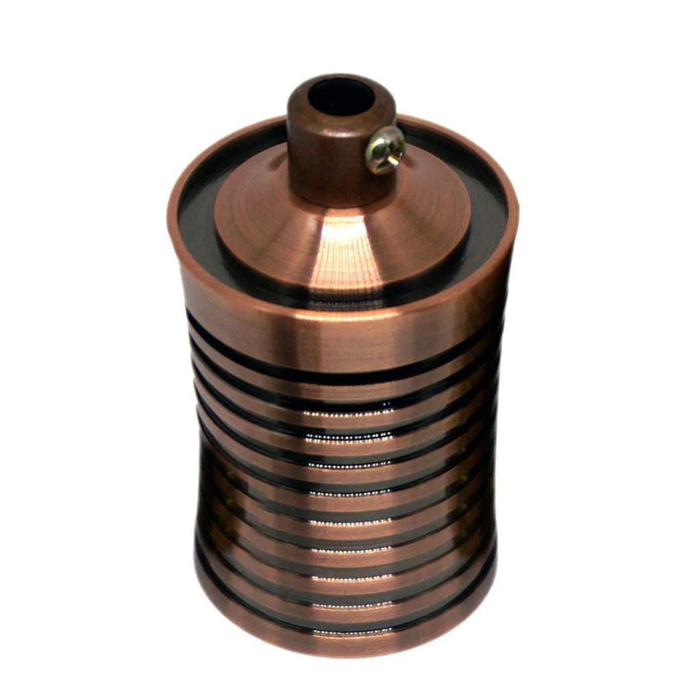 Metal E27 bulb socket in vintage style, mounting plate for ceiling fixtures, showing durable E27 socket.