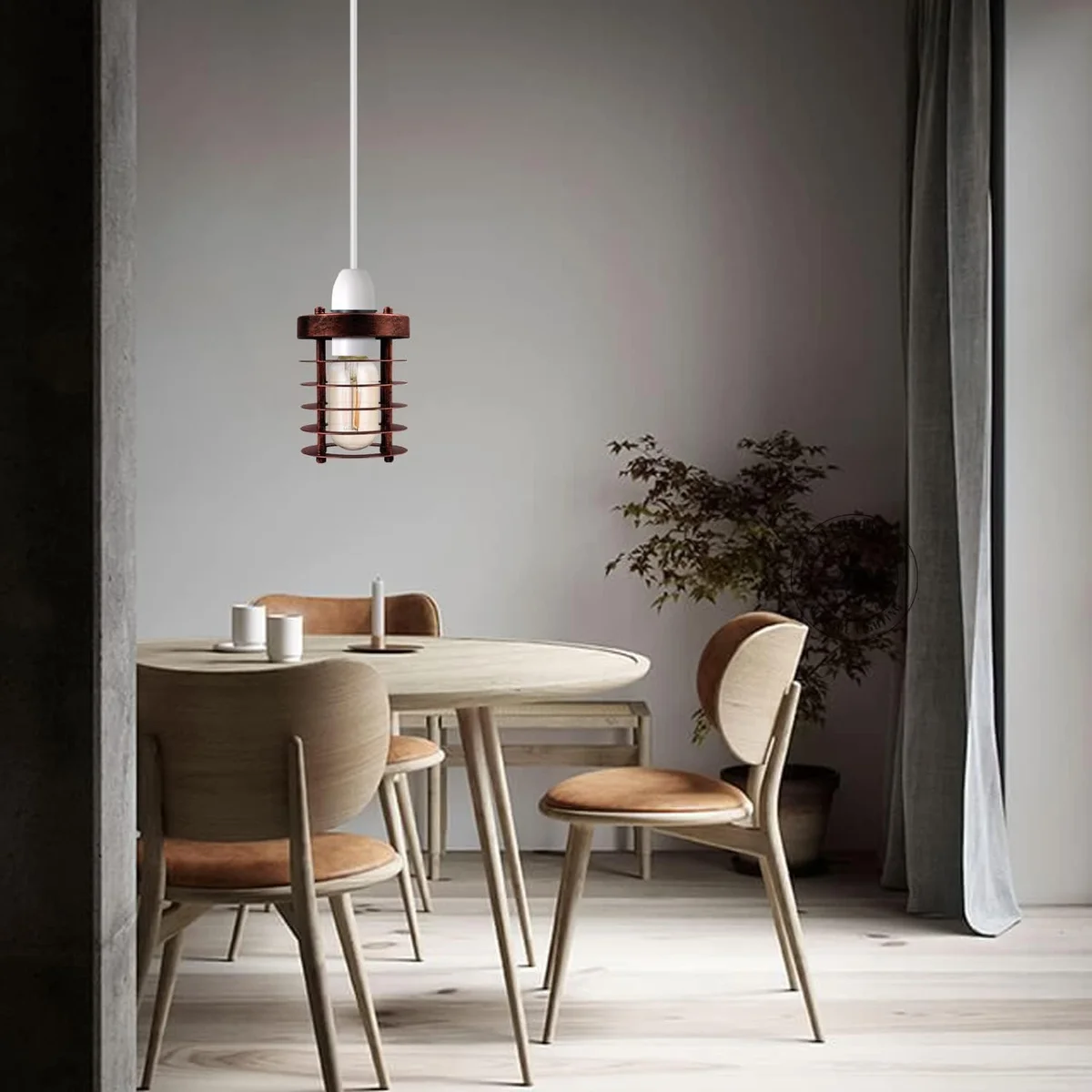 Metal cage cylinder industrial pendant lampshade with black wireframe design, clip‑on mount for E27 bulb, vintage style