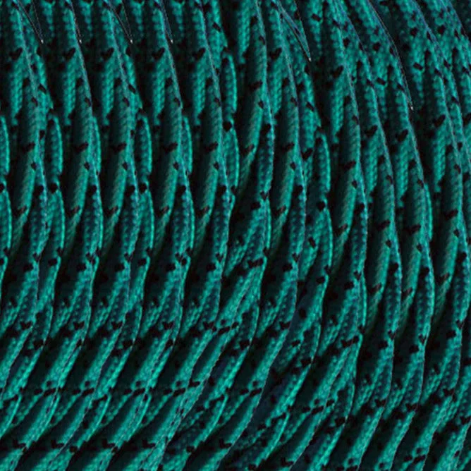 Teal blue 3‑core twisted vintage fabric cable wound in a continuous roll