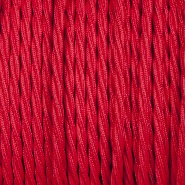 Red vintage twisted lighting cable with fabric finish, 6mm diameter, flexible 3-core design.