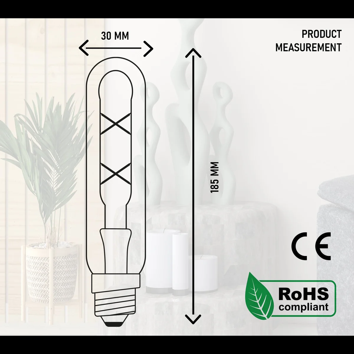 4W LED filament vintage bulb in amber glass, tubular shape with E27 screw base, suitable for indoor lighting.