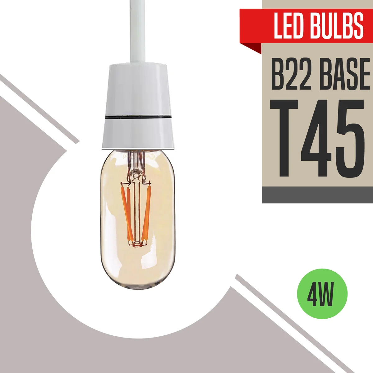 Vintage filament bulb in glass housing with LED chip, 4W T45 B22 LED light.