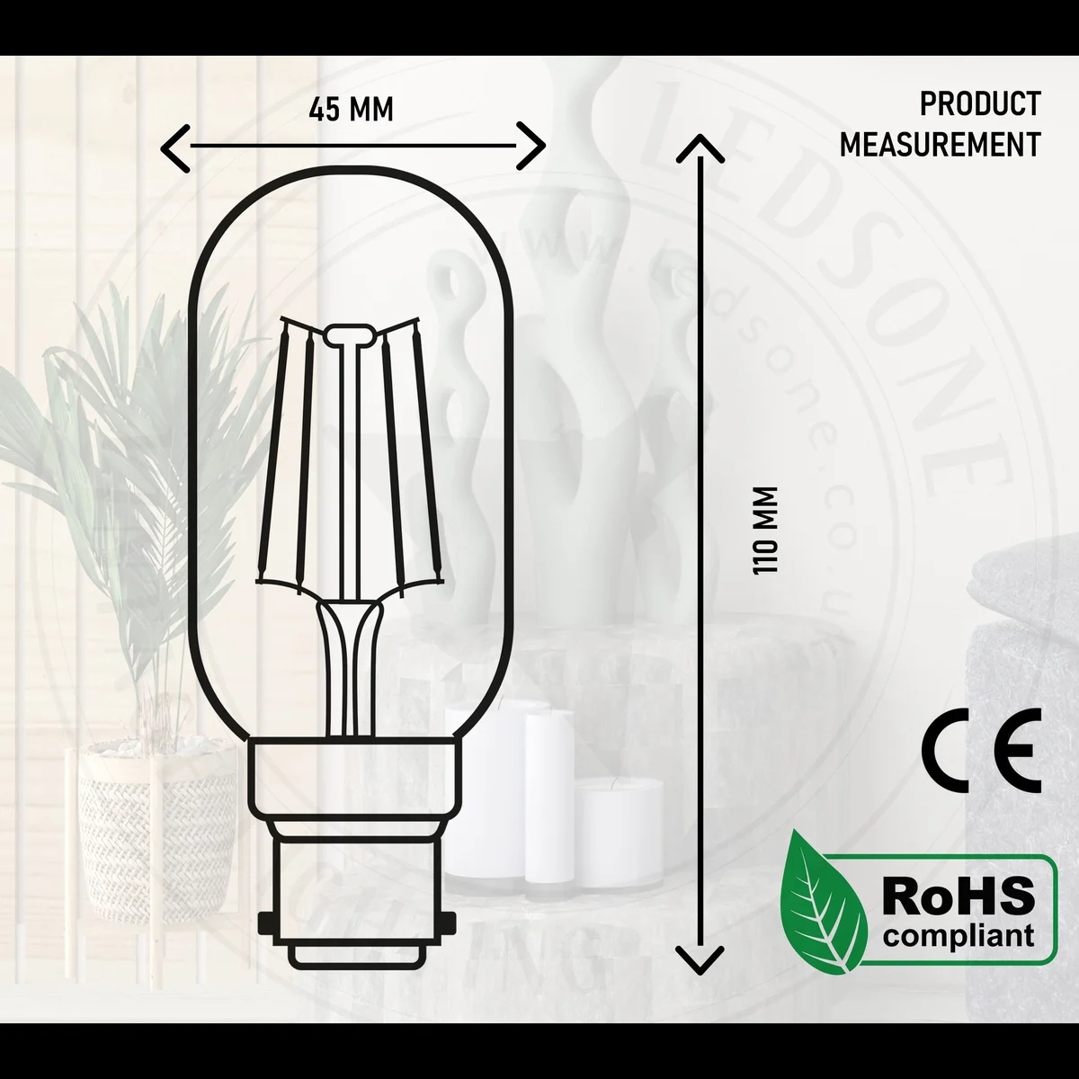 Vintage 4W T45 B22 warm white LED bulb in glass, round shape with classic filament look.