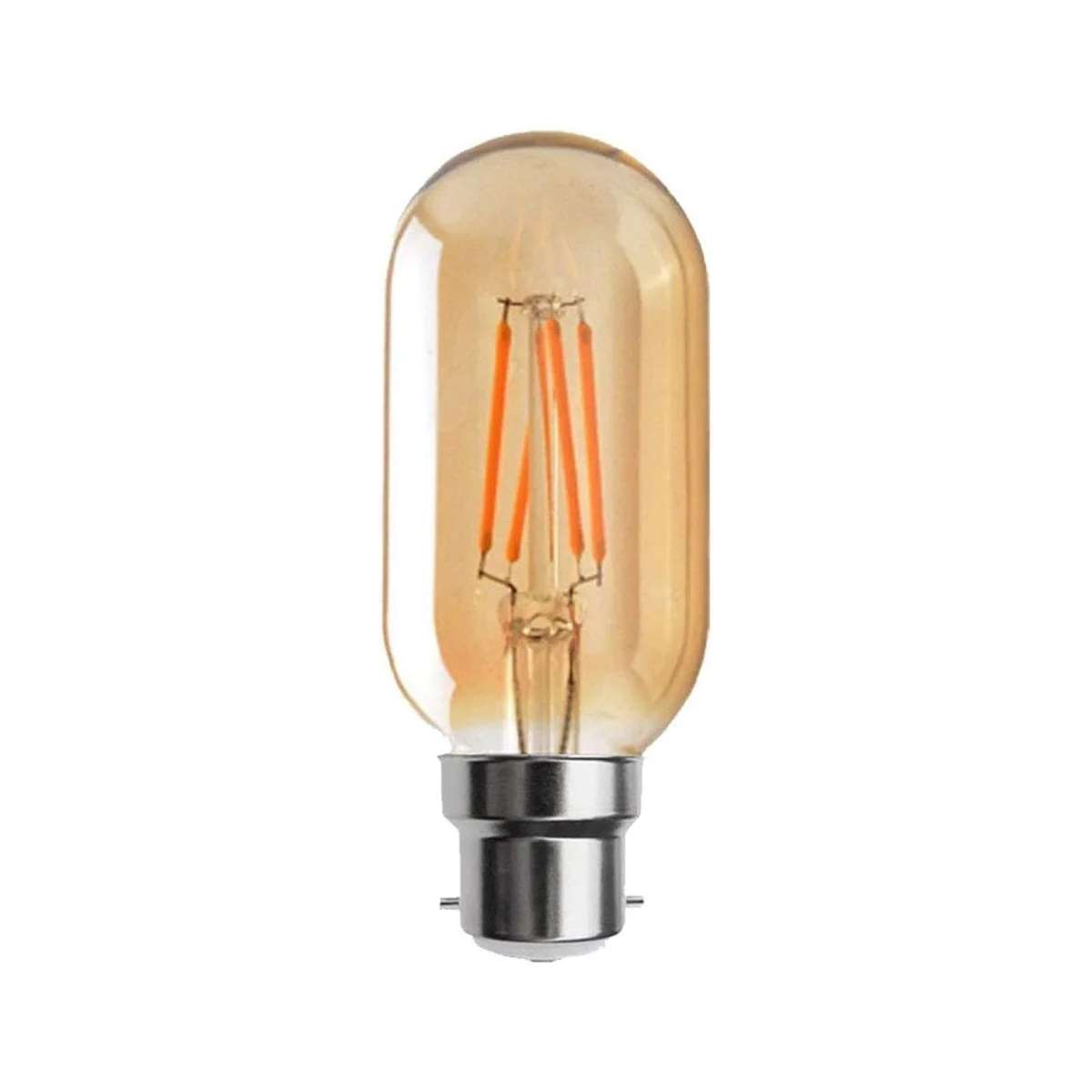 4W B22 LED bulb in glass housing featuring vintage filament design, emitting warm white light.