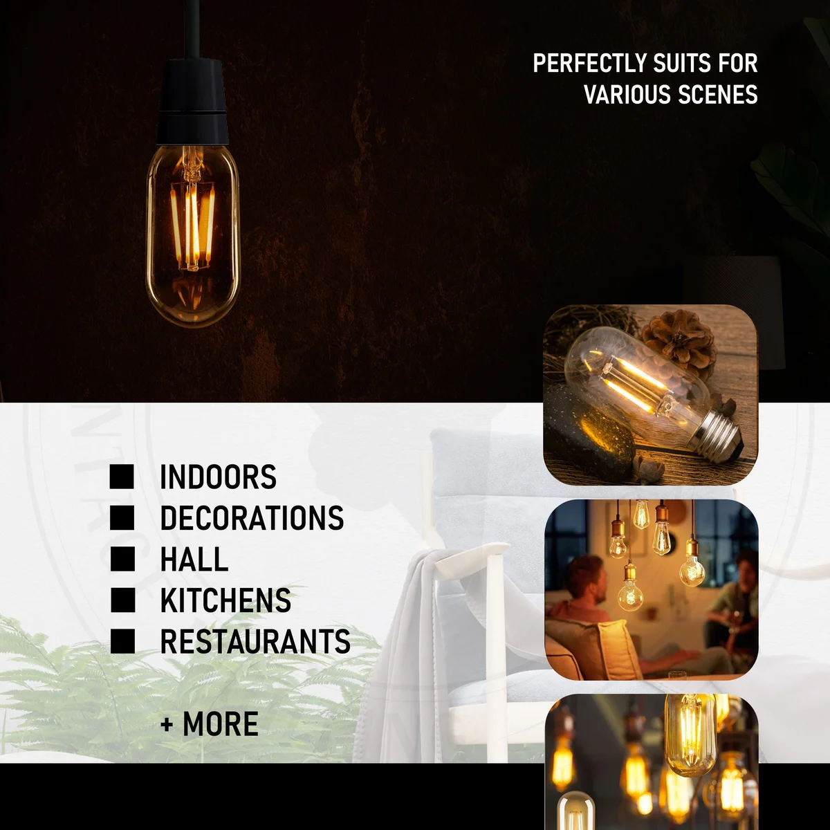 4W B22 LED bulb in vintage glass housing, LED filament design, warm white 360° illumination