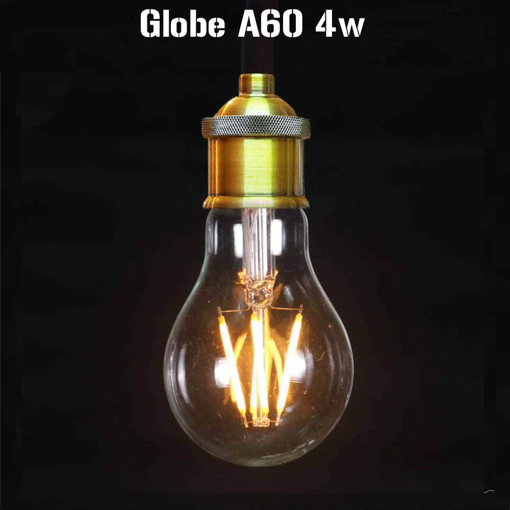 B22 cap LED bulb, amber A60 vintage LED light, glass body, 4W dimmable.