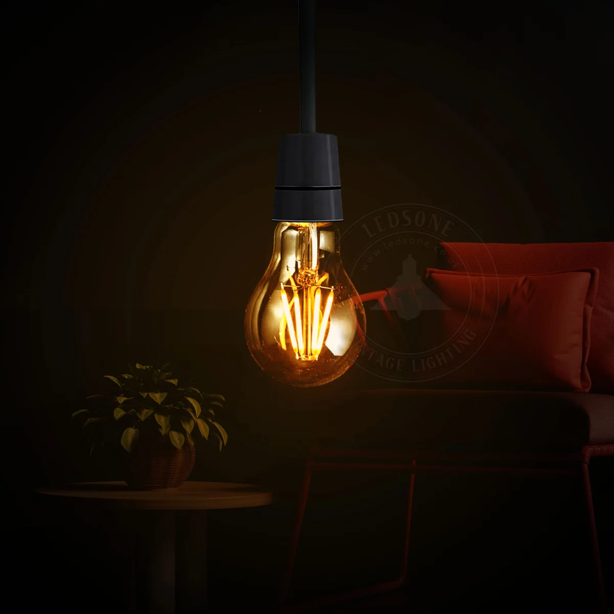 4W amber glass LED bulb, A60 vintage style, B22 base, clear glass housing accented with amber coating