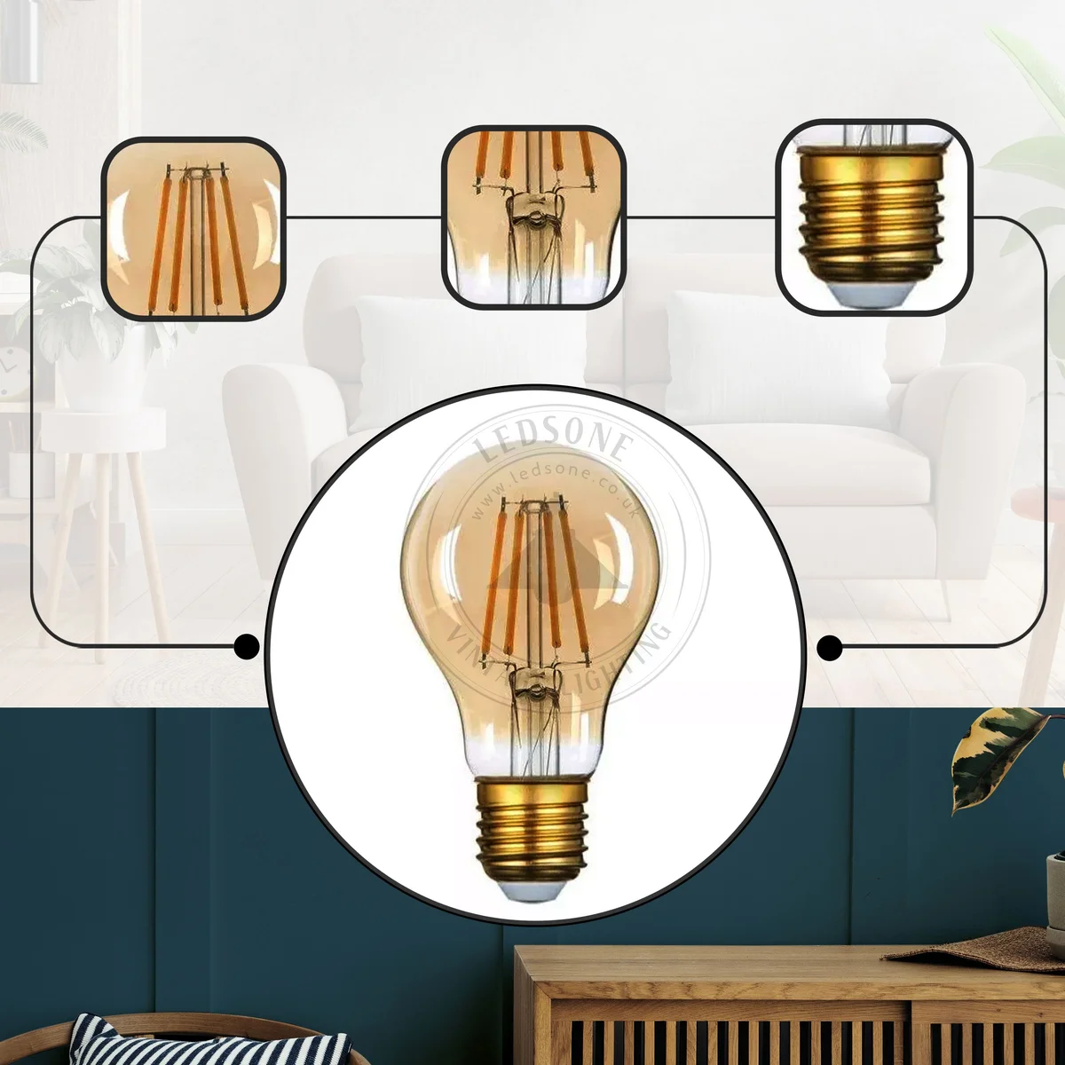 4W amber-coated A60 LED bulb with dimmable LED light bulb on B22 base, vintage style glow for indoor use