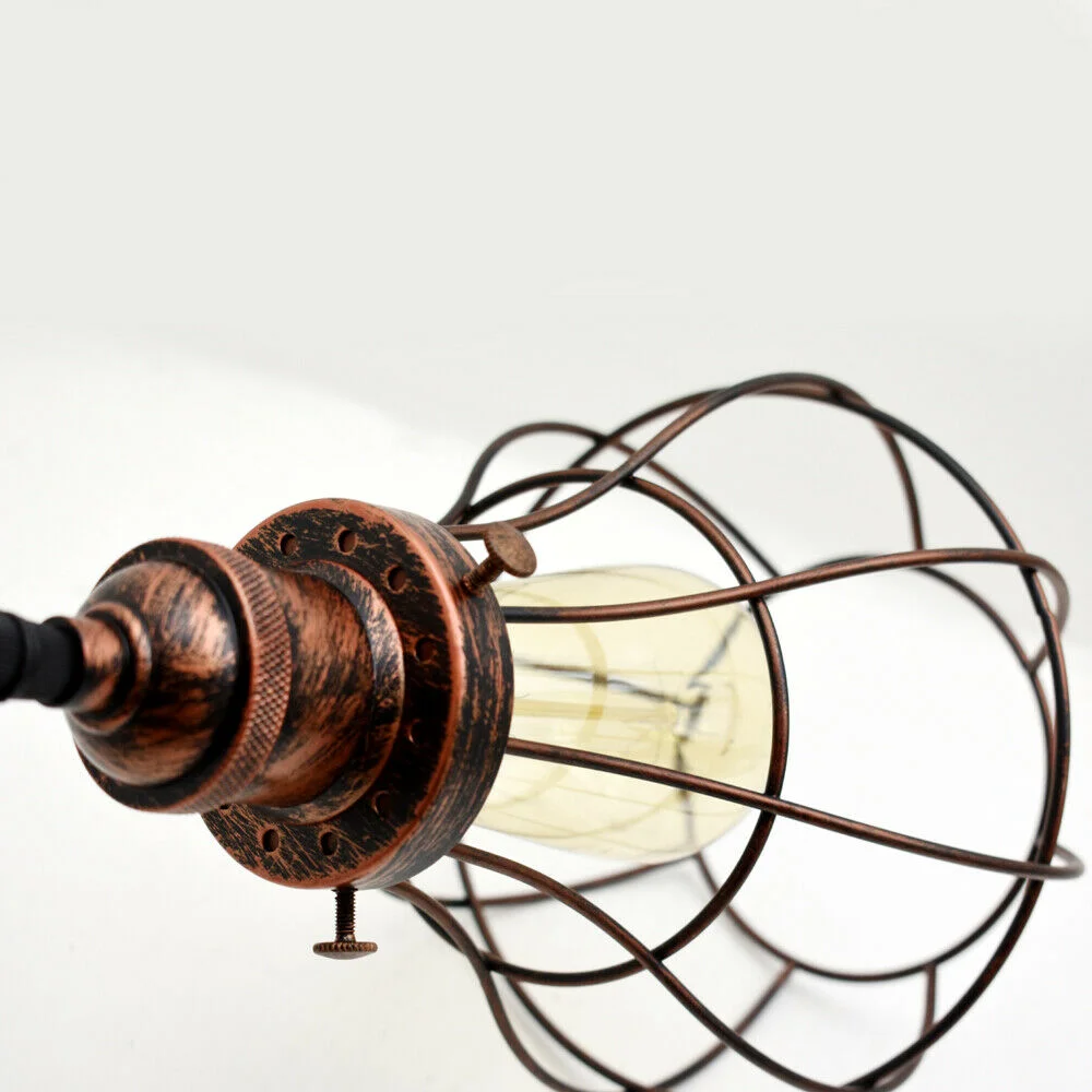 LED ceiling pendant lamp with vintage metal cage design, black finish, 3×E27 light holders, industrial style hanging.