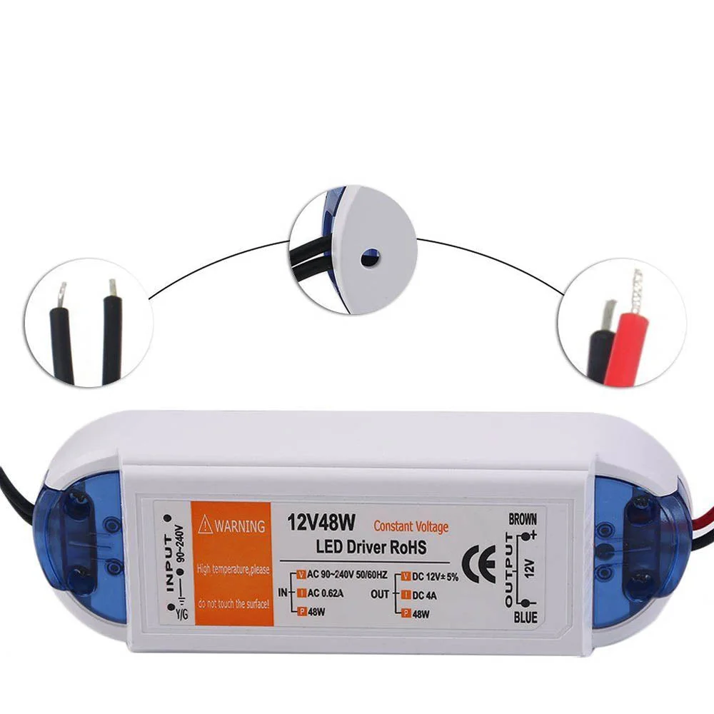 LED power supply transformer compact plastic unit with input and output ports